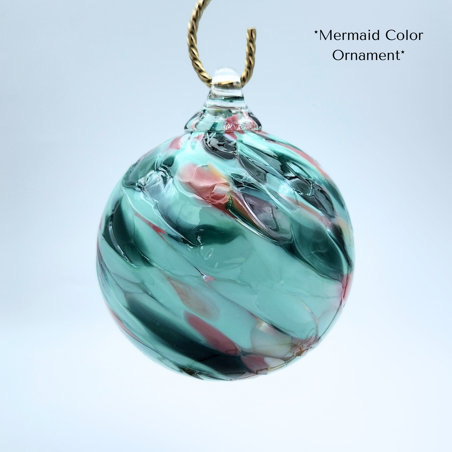 Mermaid Glass Float – Handblown Ornament in Pink, Light Blue & Teal